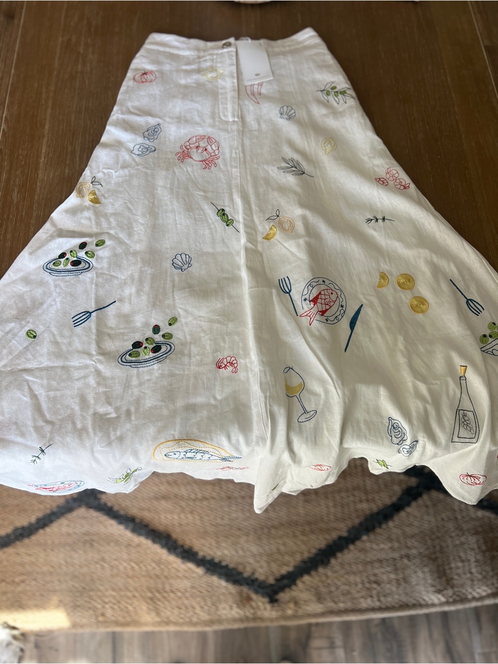 NEW Caroline Constas Off-White Summer Embroidered Linen Maxi Skirt Size 6 🐚 - Picture 4 of 6
